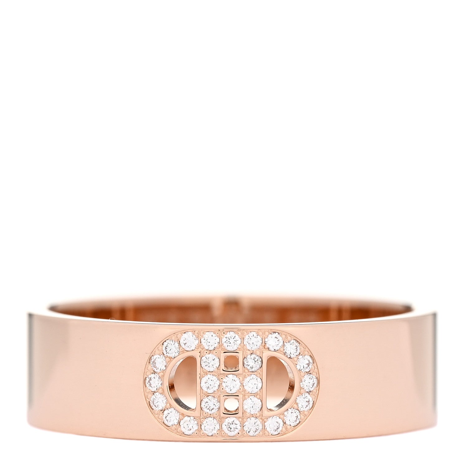 Hermes 18K Rose Gold Diamond PM H D'Ancre Ring 55 7.25 1 of 4