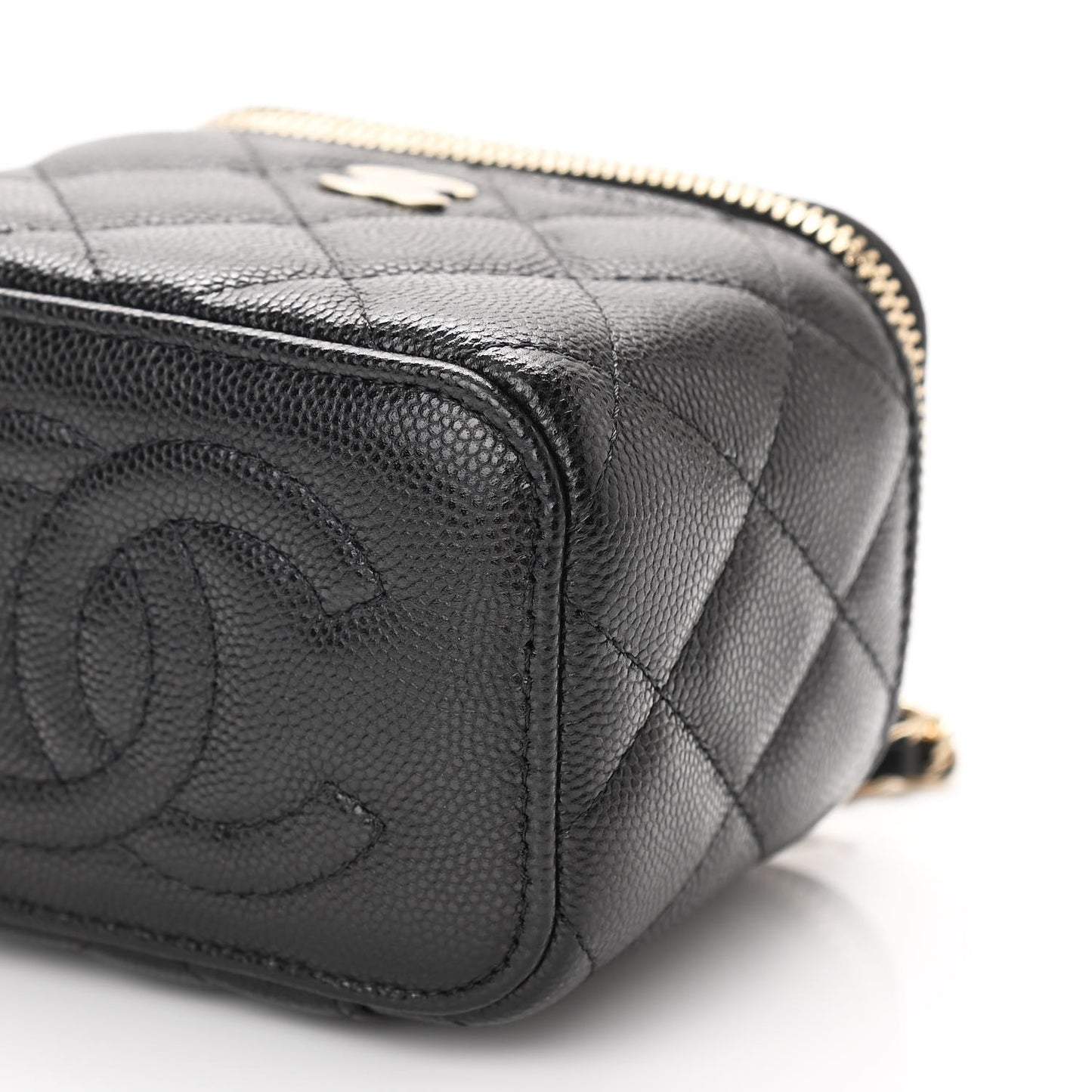 Caviar Quilted Mini Vanity Case With Chain Black