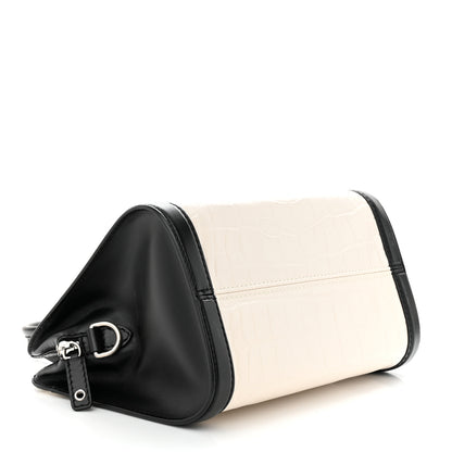 Alexander McQueen Calfskin Crocodile Embossed Small Skull Padlock Zip Around Tote White Black 4 of 13