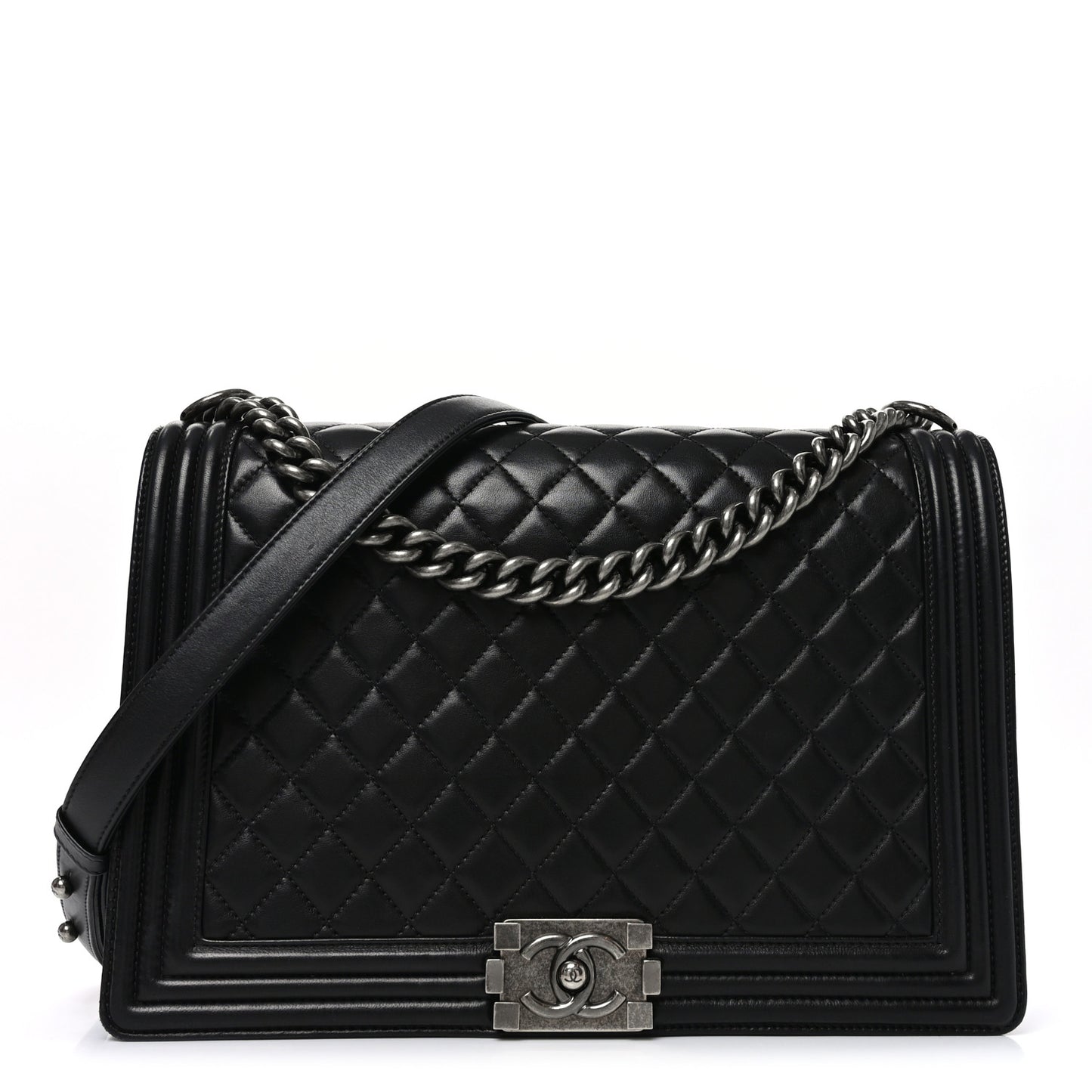 Lambskin Quilted Large Boy Flap Black