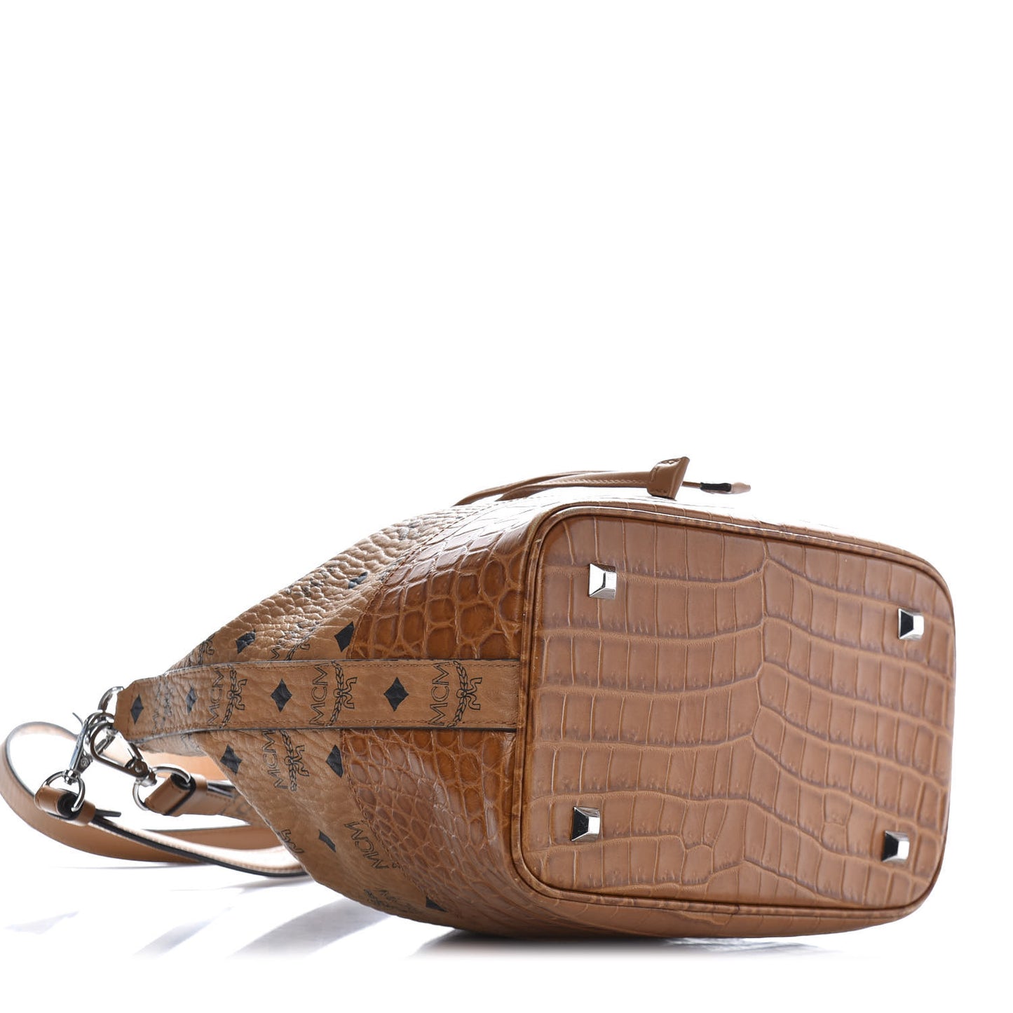 Visetos Crocodile Embossed Geonautic Bucket Bag Cognac