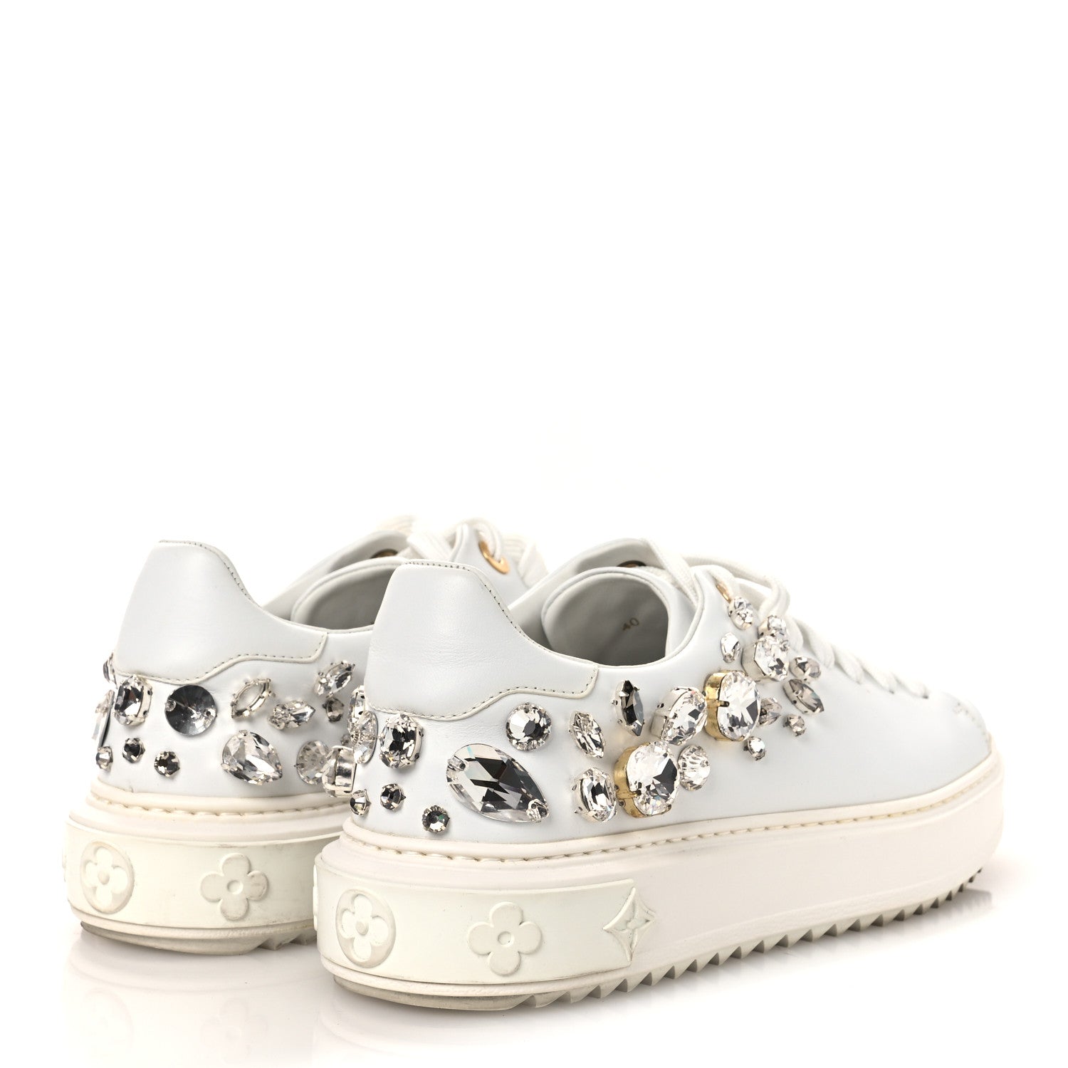 Louis Vuitton Lambskin Swarovski Crystal Monogram Time Out Sneakers 40 White 5 of 10