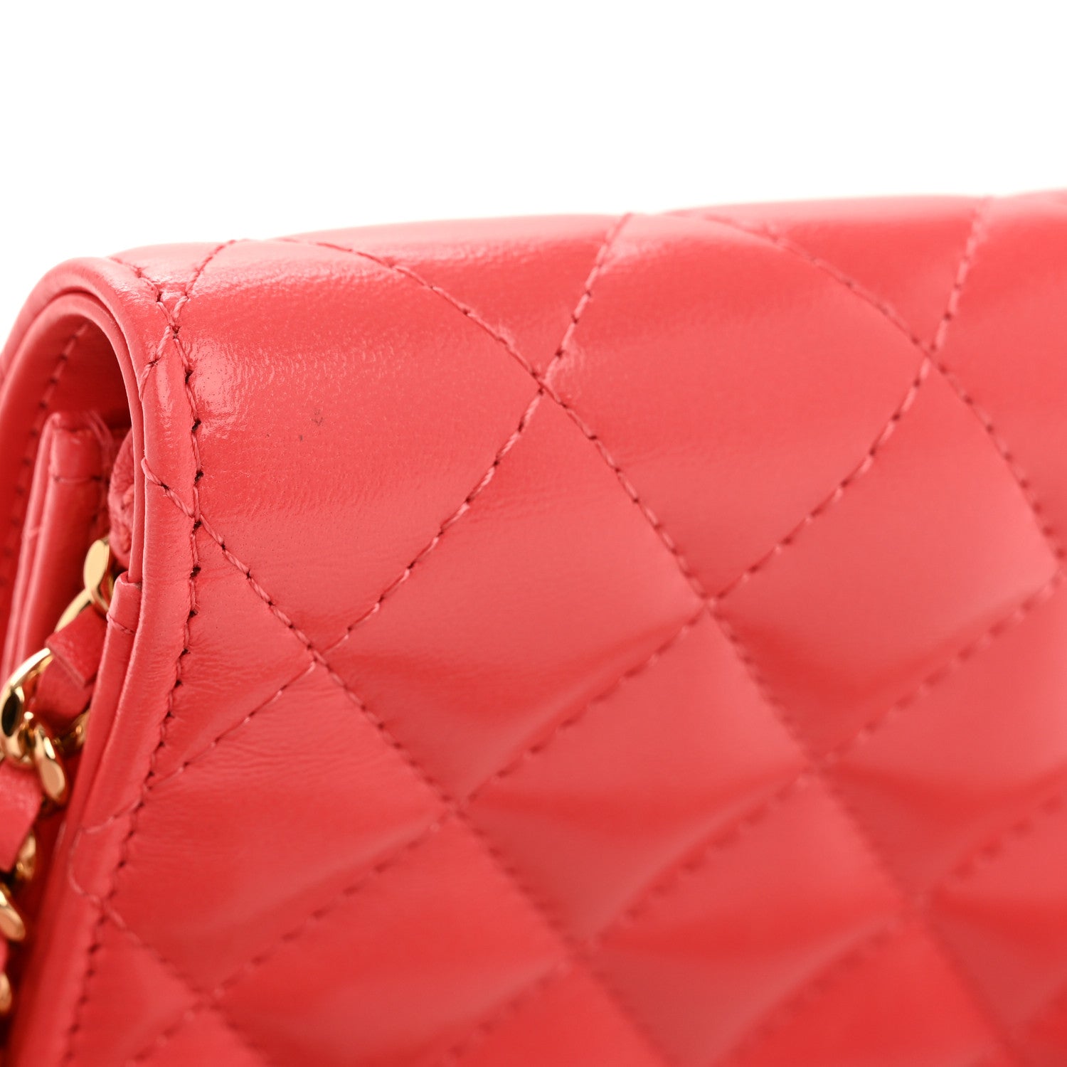 Chanel Shiny Lambskin Quilted Card Holder On Chain Pink 11 of 11