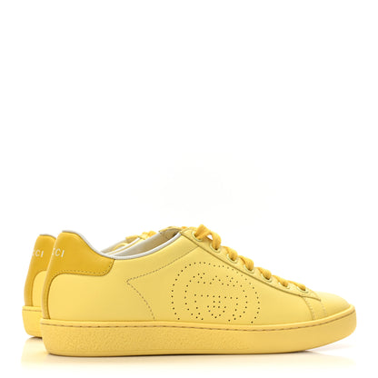 Gucci Calfskin Interlocking G Perforated Womens Ace Sneakers 35 Banana Straw Yellow 5 of 9