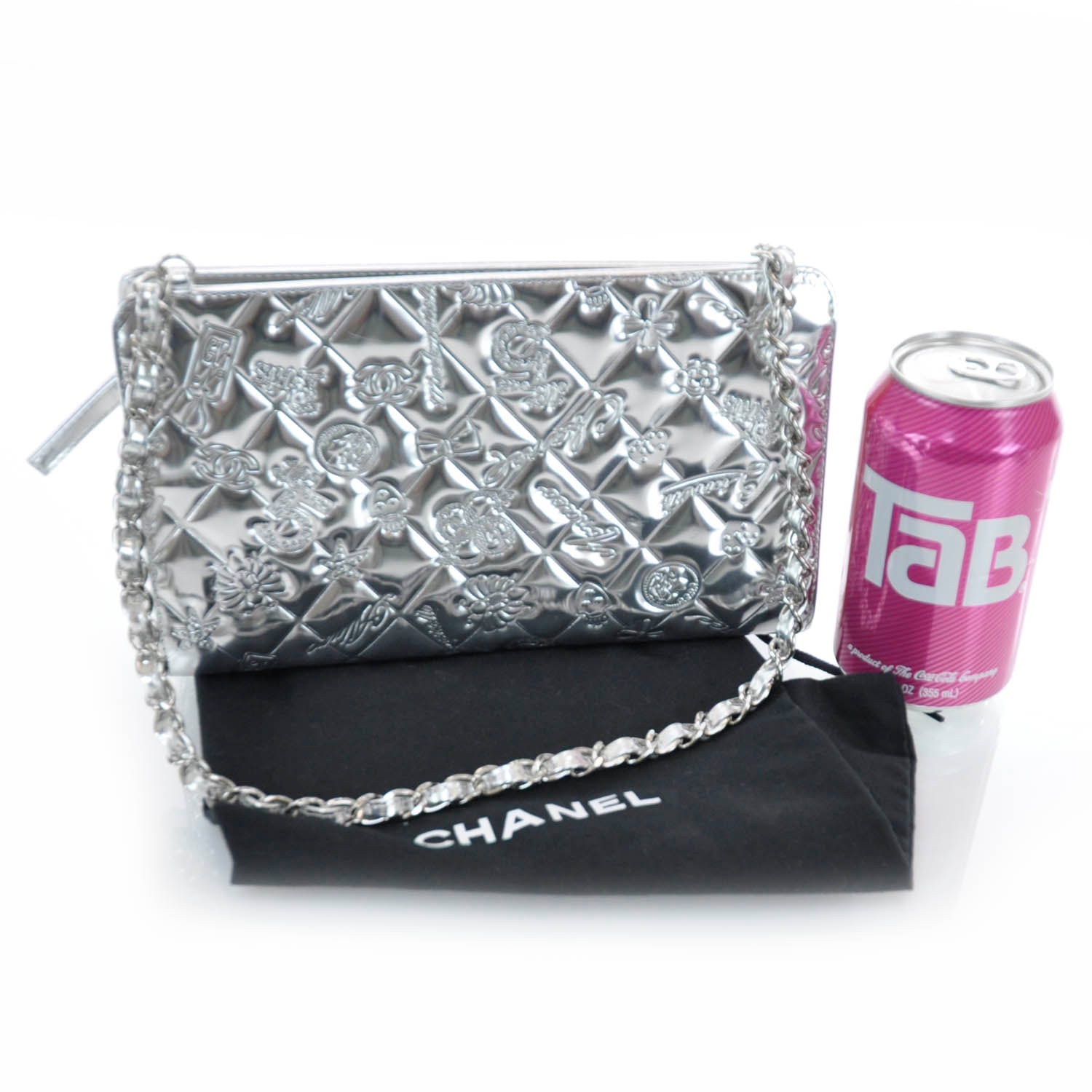 Chanel Metallic Patent Calfskin Lucky Symbols Pochette Silver 8 of 8
