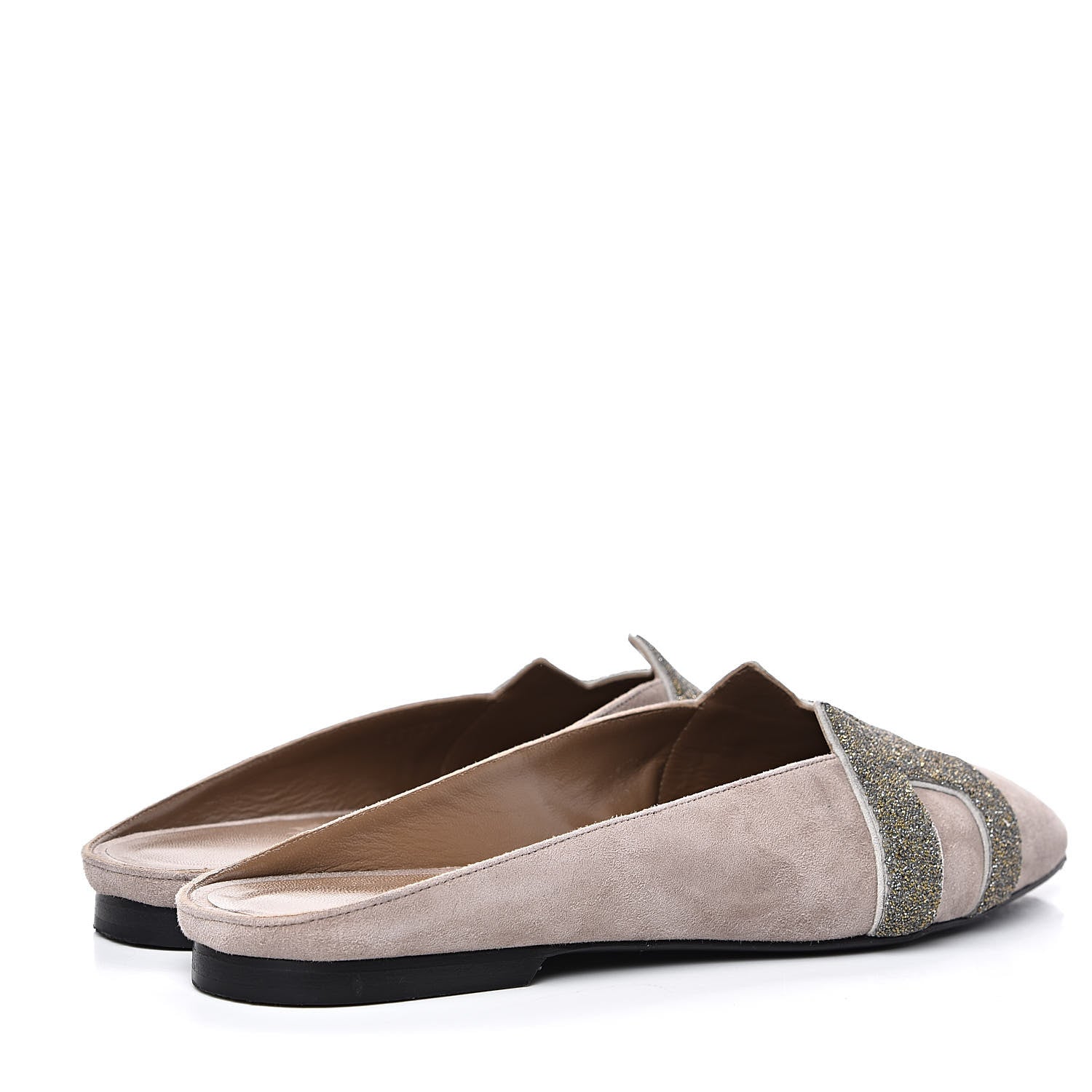 Hermes Suede Goatskin Crystal Roxane Mules 38 Champagne Rose Grey 5 of 12