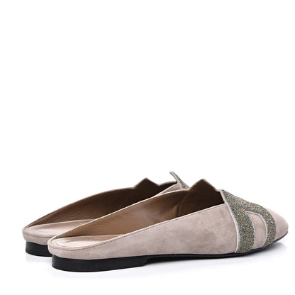 Hermes Suede Goatskin Crystal Roxane Mules 38 Champagne Rose Grey 5 of 12