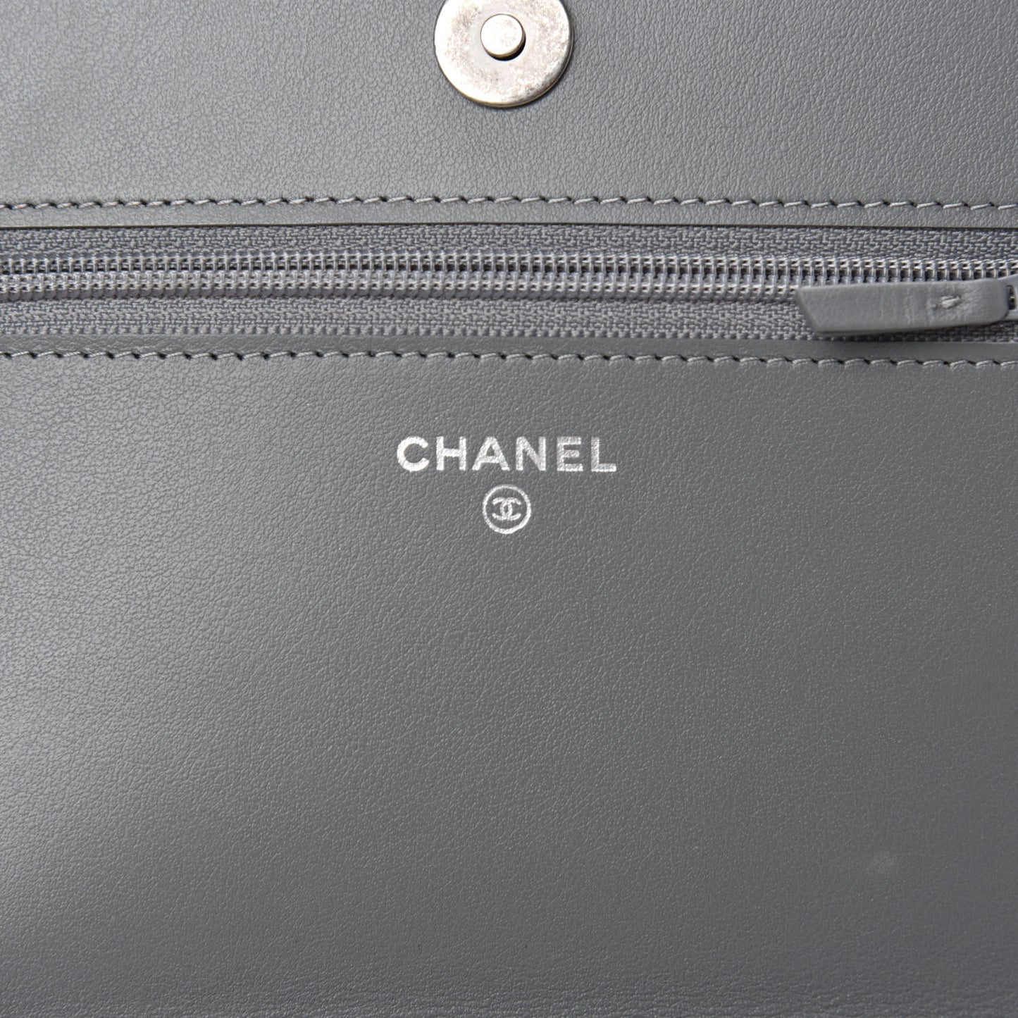 Caviar Chevron Quilted Boy Wallet On Chain WOC Grey