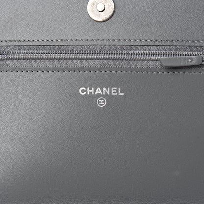 Chanel Caviar Chevron Quilted Boy Wallet On Chain WOC Grey 10 of 13