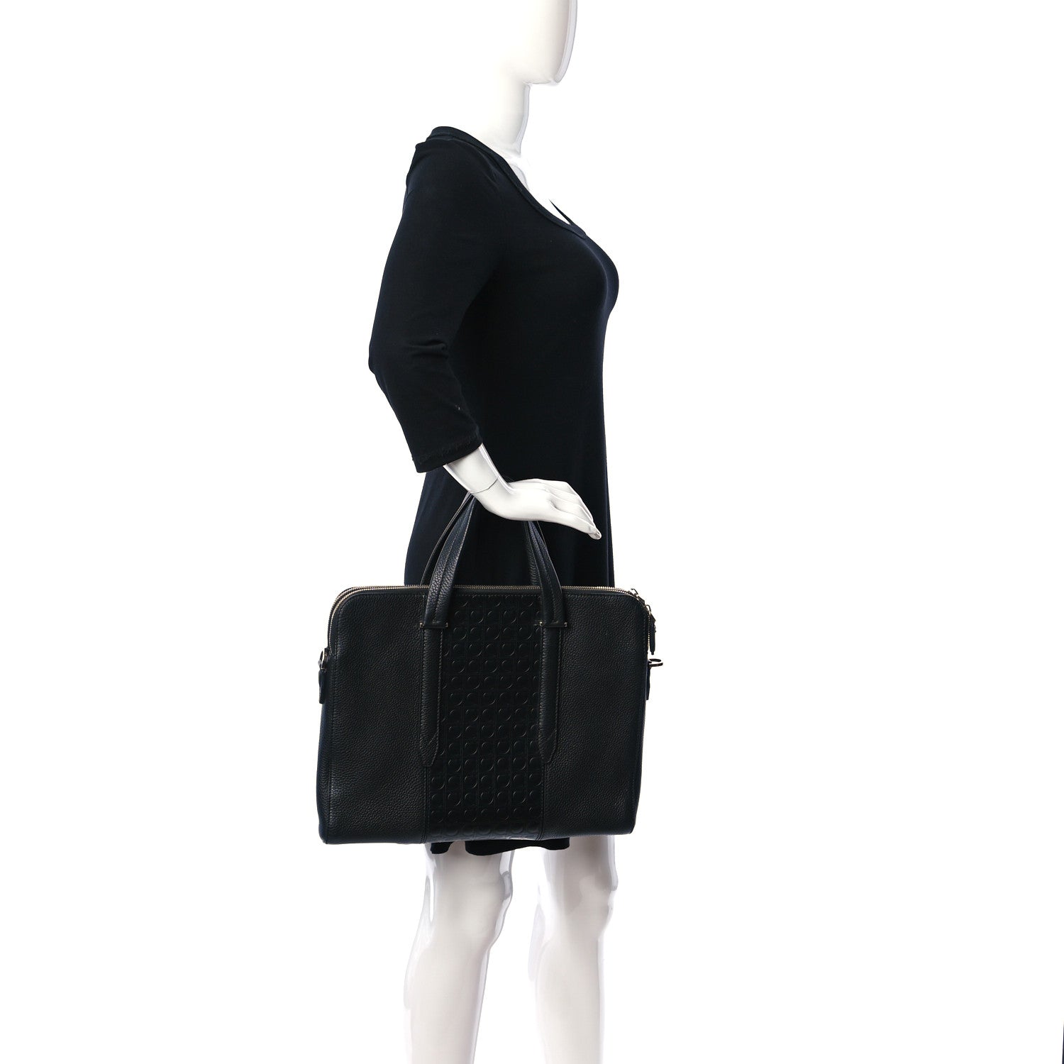 Salvatore Ferragamo Calfskin Gancini Business Bag Black 2 of 10
