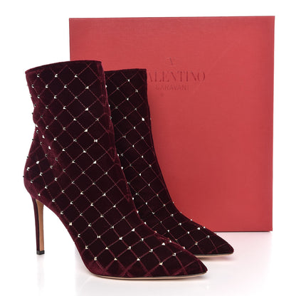 Valentino Garavani Velvet Rockstud Spike Court Ankle Booties 40 Rubino 10 of 10