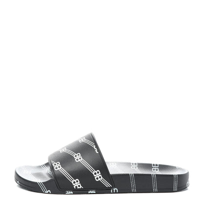 Balenciaga Rubber License Logo Print Mens Pool Slide Sandals 41 Black White 1 of 9