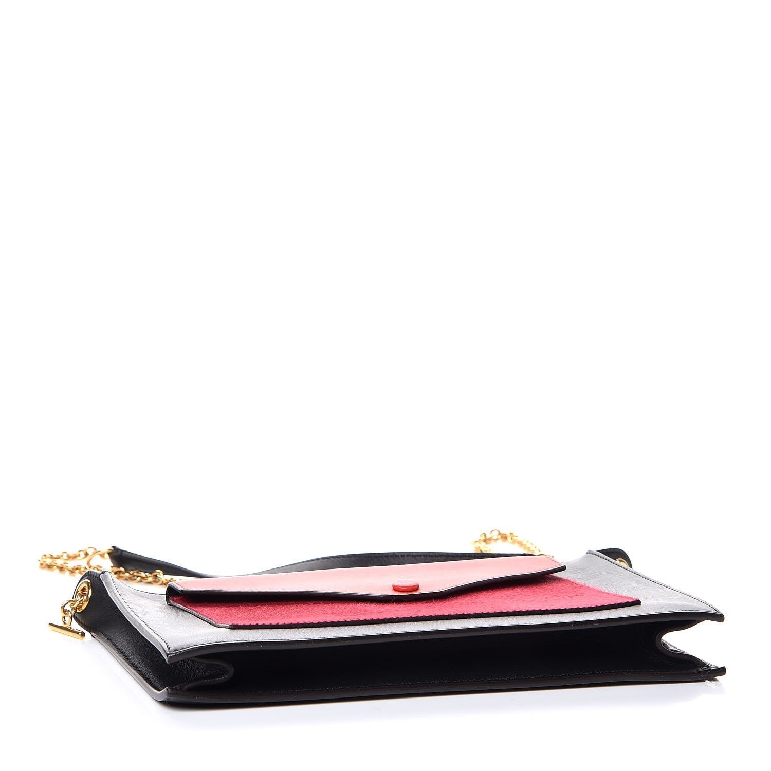 Celine Smooth Calfskin Pony Hair Medium Pocket Clutch On Chain Black 4 of 8