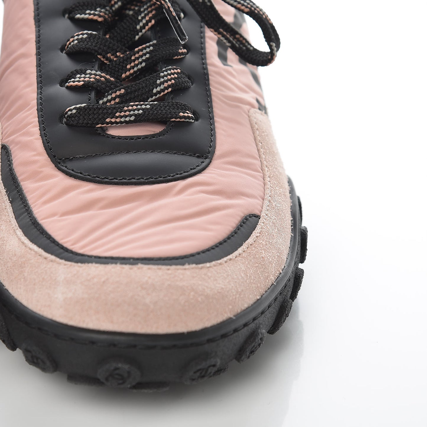 Nylon Calfskin Suede CC Womens Sneakers 37.5 Pink Black