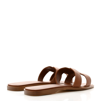 Hermes Box Calfskin Oran Sandals 37 Gold 4 of 8