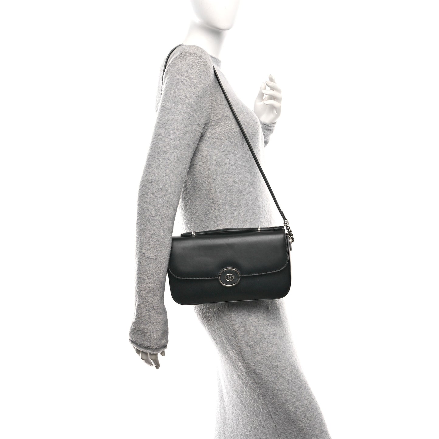Senna Calfskin Petite GG Top Handle Shoulder Bag Black
