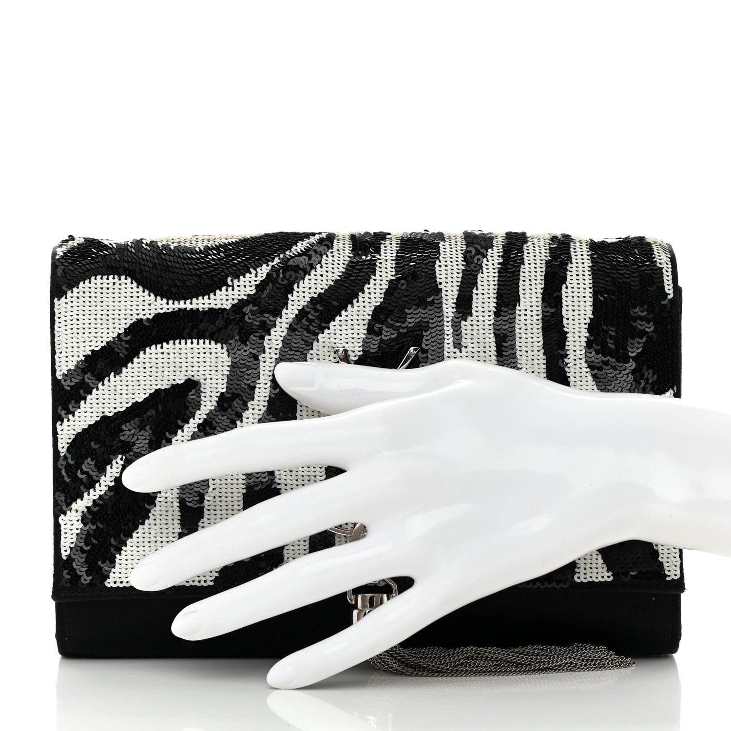 Saint Laurent Satin Sequin Zebra Small Monogram Kate Tassel Satchel Black White 2 of 9