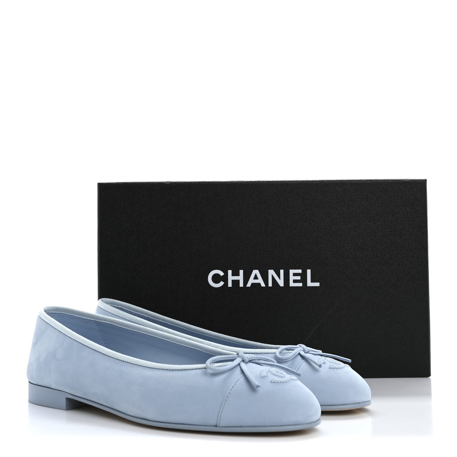 Chanel Suede Calfskin Cap Toe CC Ballerina Flats 39 Light Blue 10 of 10