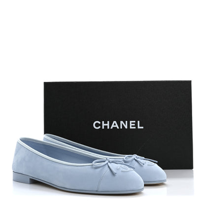 Chanel Suede Calfskin Cap Toe CC Ballerina Flats 39 Light Blue 10 of 10