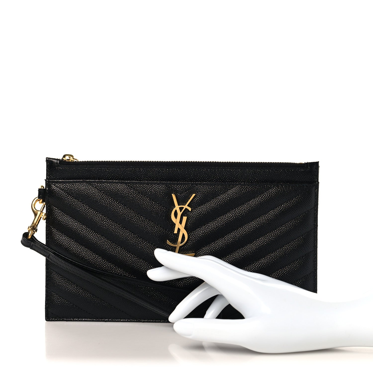 Saint Laurent Grain De Poudre Chevron Monogram Large Bill Pouch Black 2 of 8