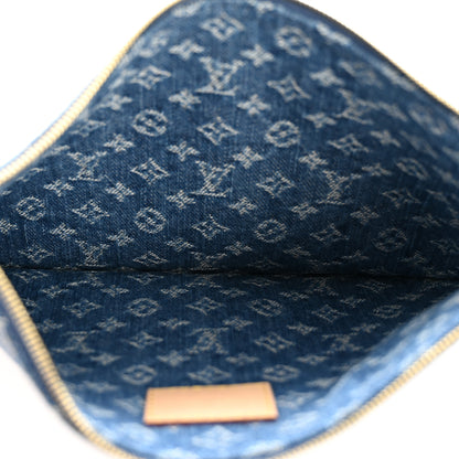 Louis Vuitton Denim Monogram Carryall MM Pochette Blue 5 of 7