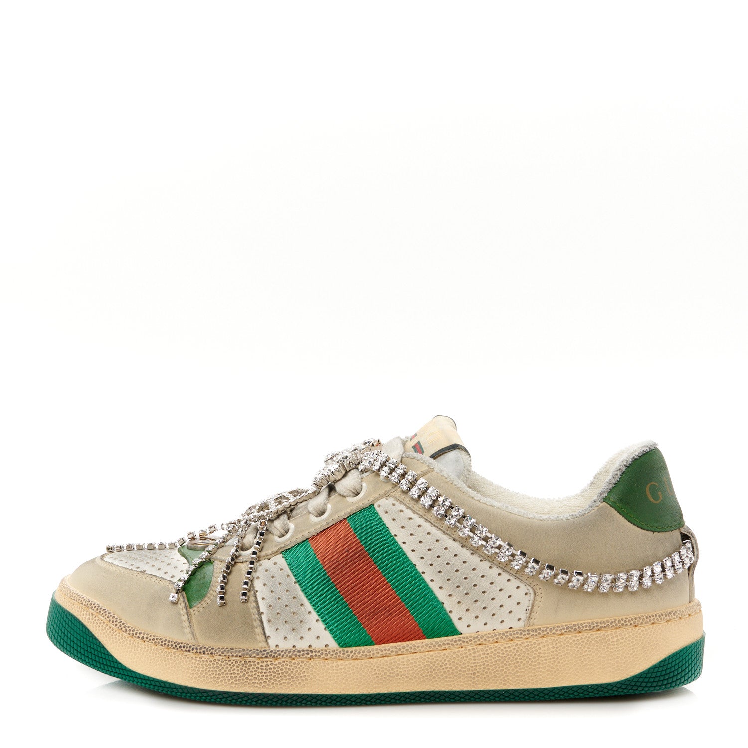 Gucci Nubuck Calfskin Web Removable Crystals Womens Screener Sneakers 36 Dusty Milk New Mystic White 1 of 11