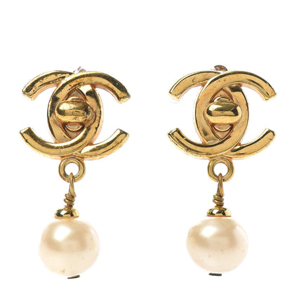 Chanel Pearl CC Turnlock Drop Clip On Earrings Gold 1 of 4