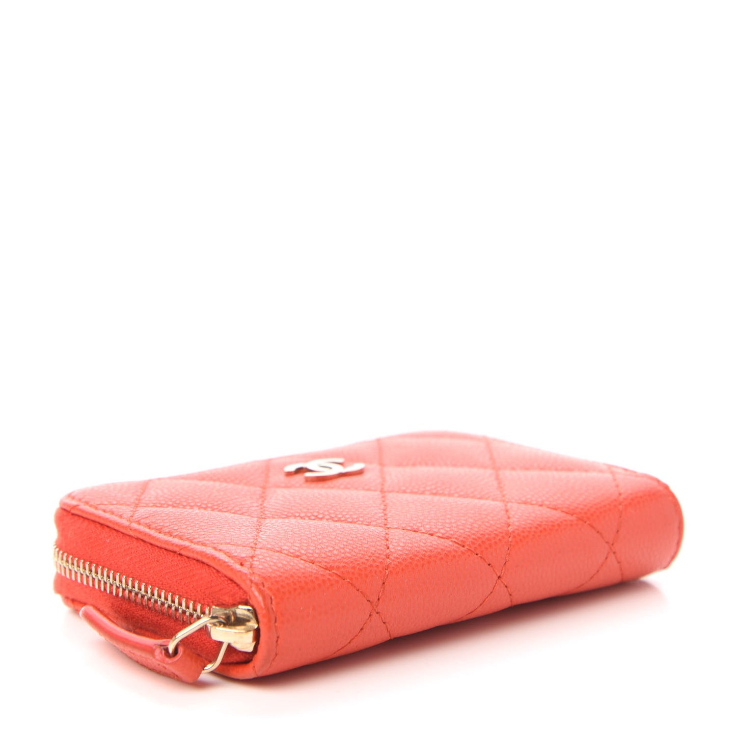 Caviar Quilted Zip Card Holder Orange