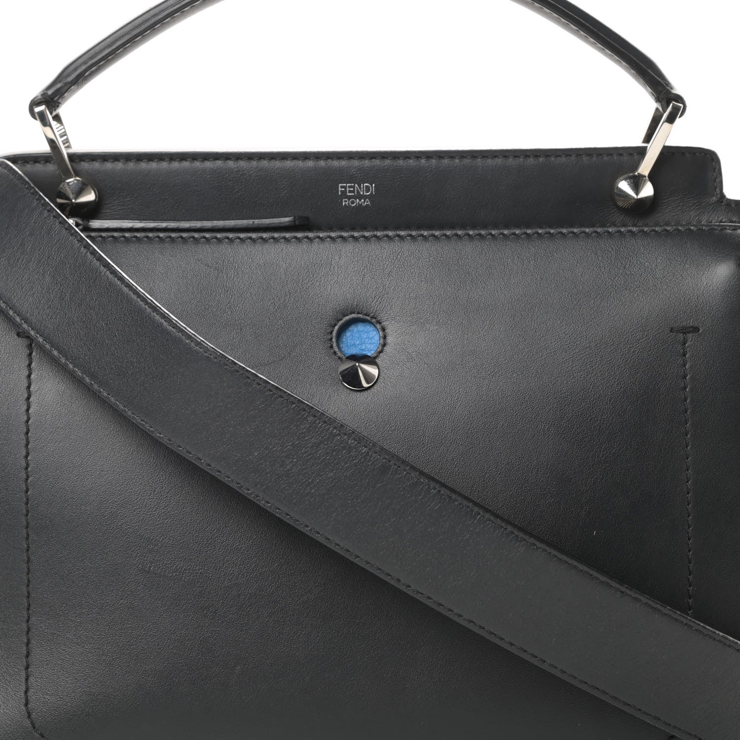 Fendi Vitello Baltico Dolce DotCom Satchel Black Blue Royal 9 of 16