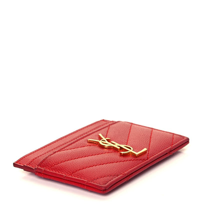 Saint Laurent Grain De Poudre Matelasse Chevron Monogram Credit Card Case New Red 4 of 7
