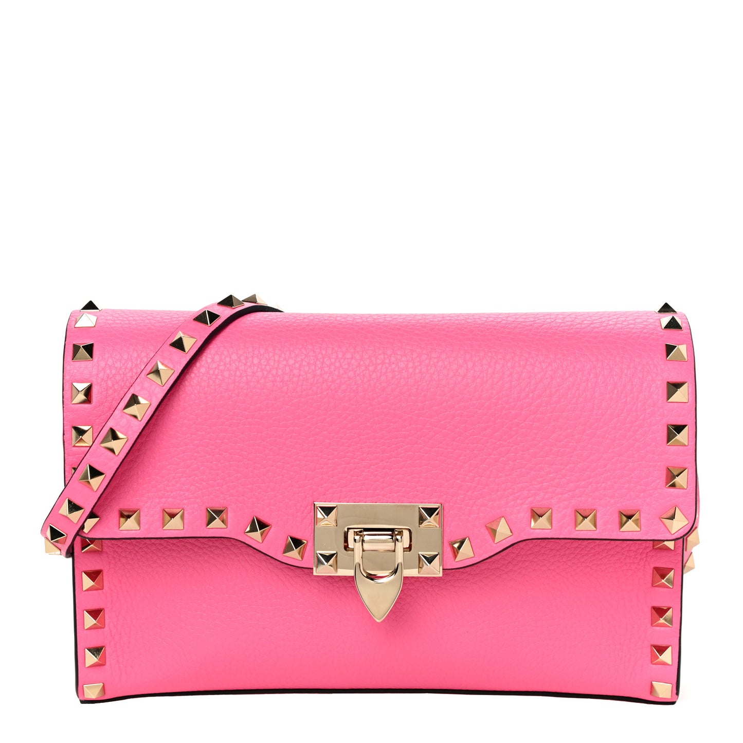 Pebbled Calfskin Medium Rockstud Flip Lock Crossbody Bag Feminine Pink