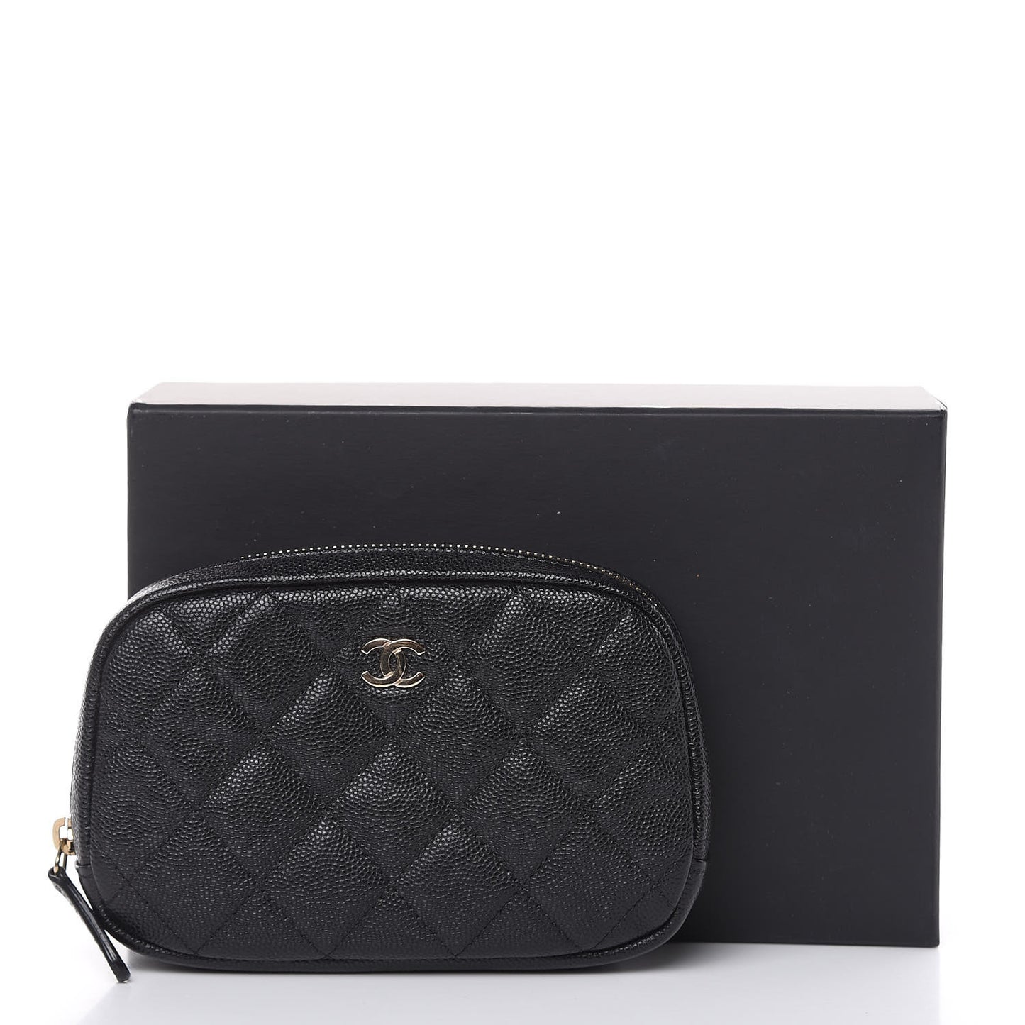 Caviar Quilted Small Curvy Pouch Cosmetic Case Black
