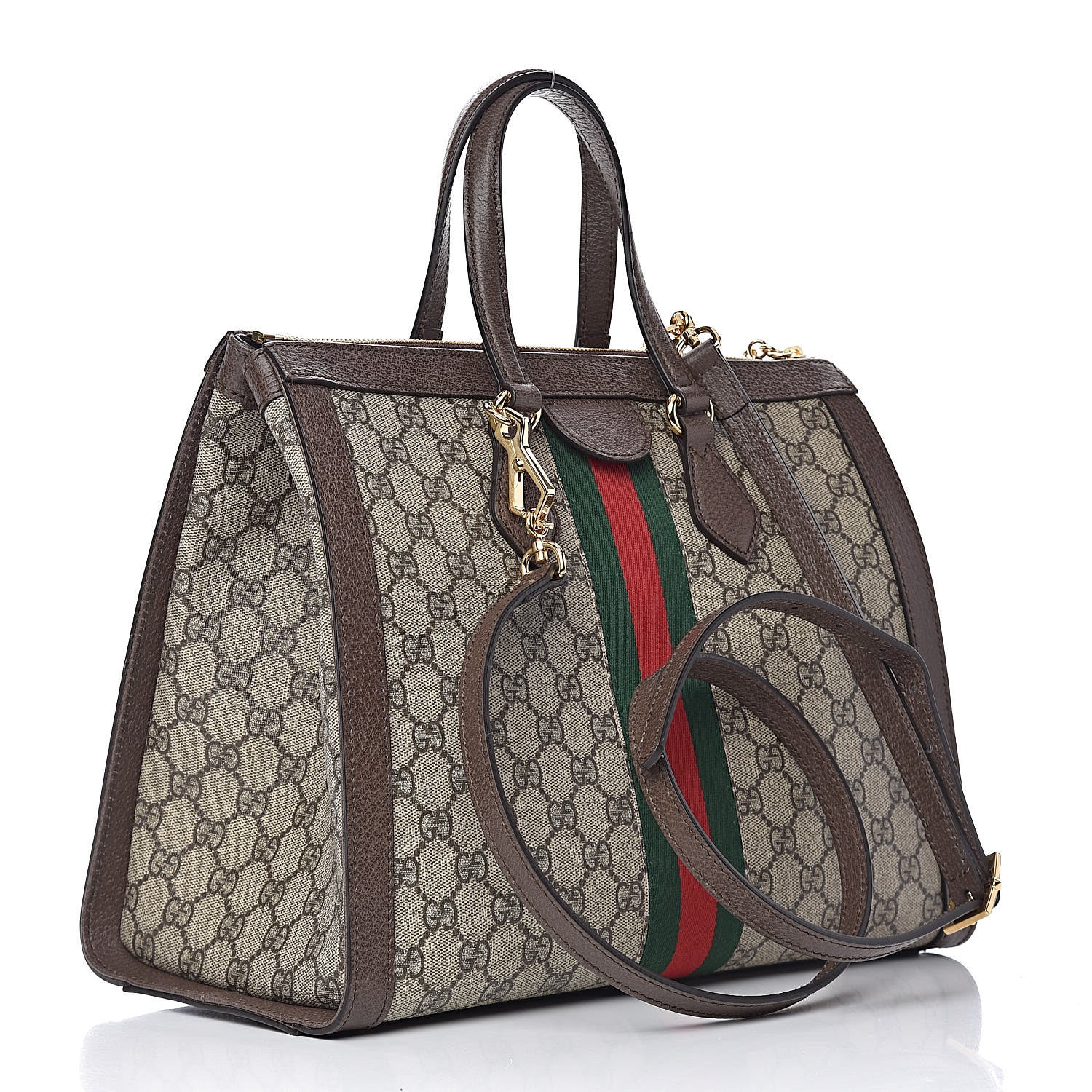 Gucci GG Supreme Monogram Web Medium Ophidia Tote Bag Brown 3 of 15