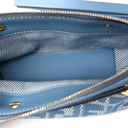 Fendi Denim Jacquard FF Effect Vitello Grace Soft Mini By The Way Boston Blue White 5 of 10