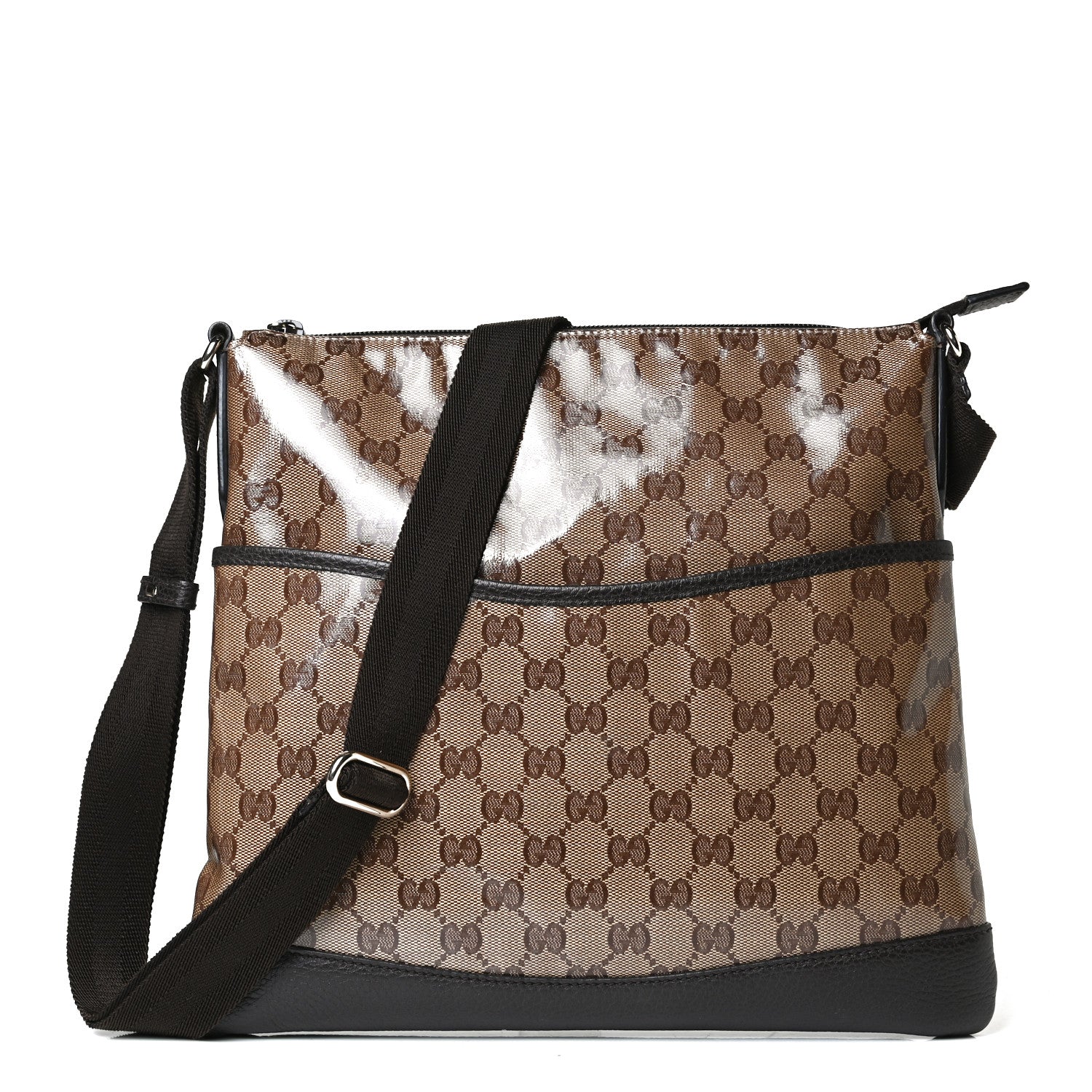 Gucci Crystal Monogram Flat Messenger Bag Dark Brown 1 of 12