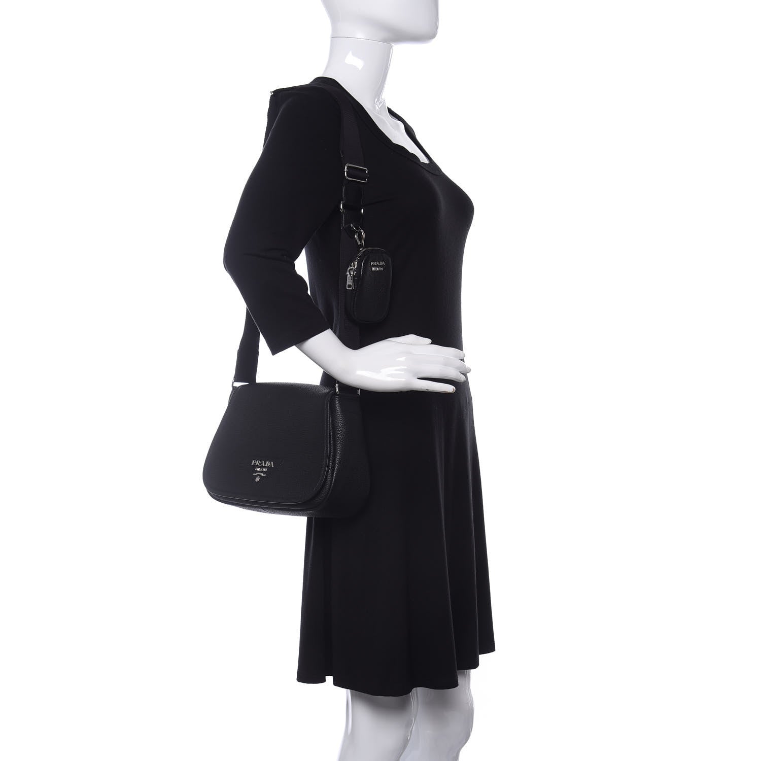 Prada Vitello Daino Soft Shoulder Flap Bag Black 2 of 10