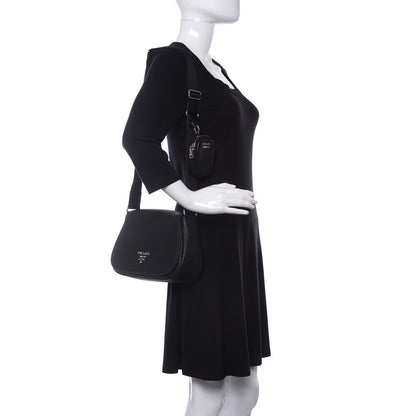 Prada Vitello Daino Soft Shoulder Flap Bag Black 2 of 10