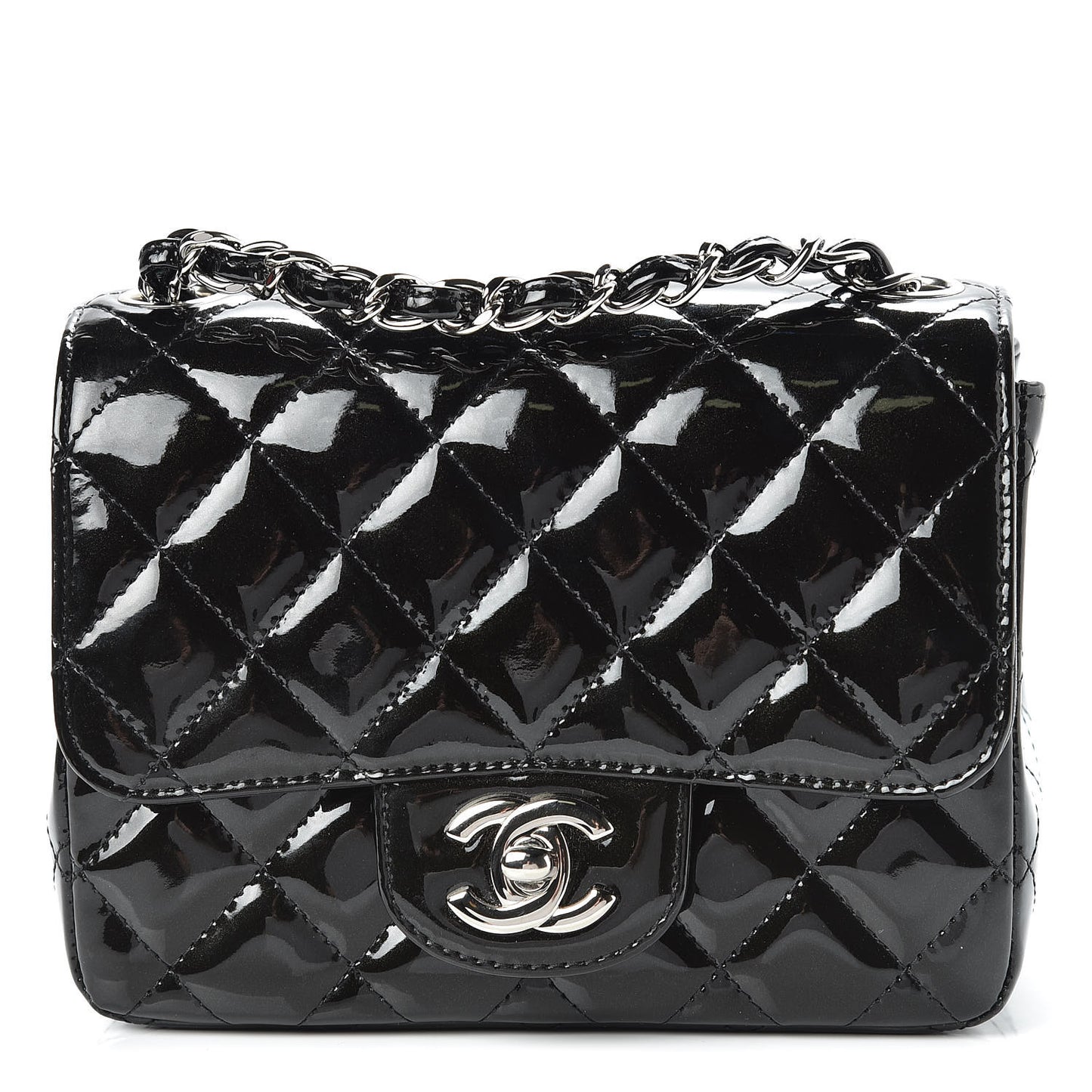 Patent Calfskin Sparkle Quilted Mini Square Flap Black