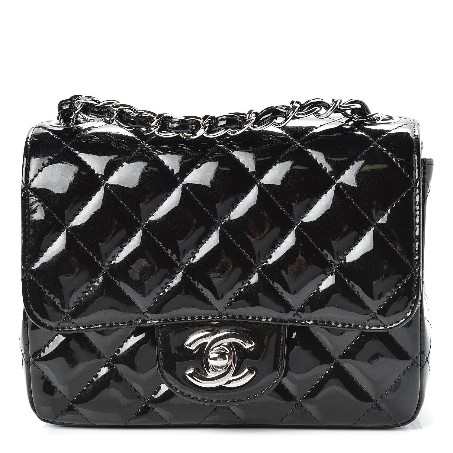 Chanel Patent Calfskin Sparkle Quilted Mini Square Flap Black 1 of 12