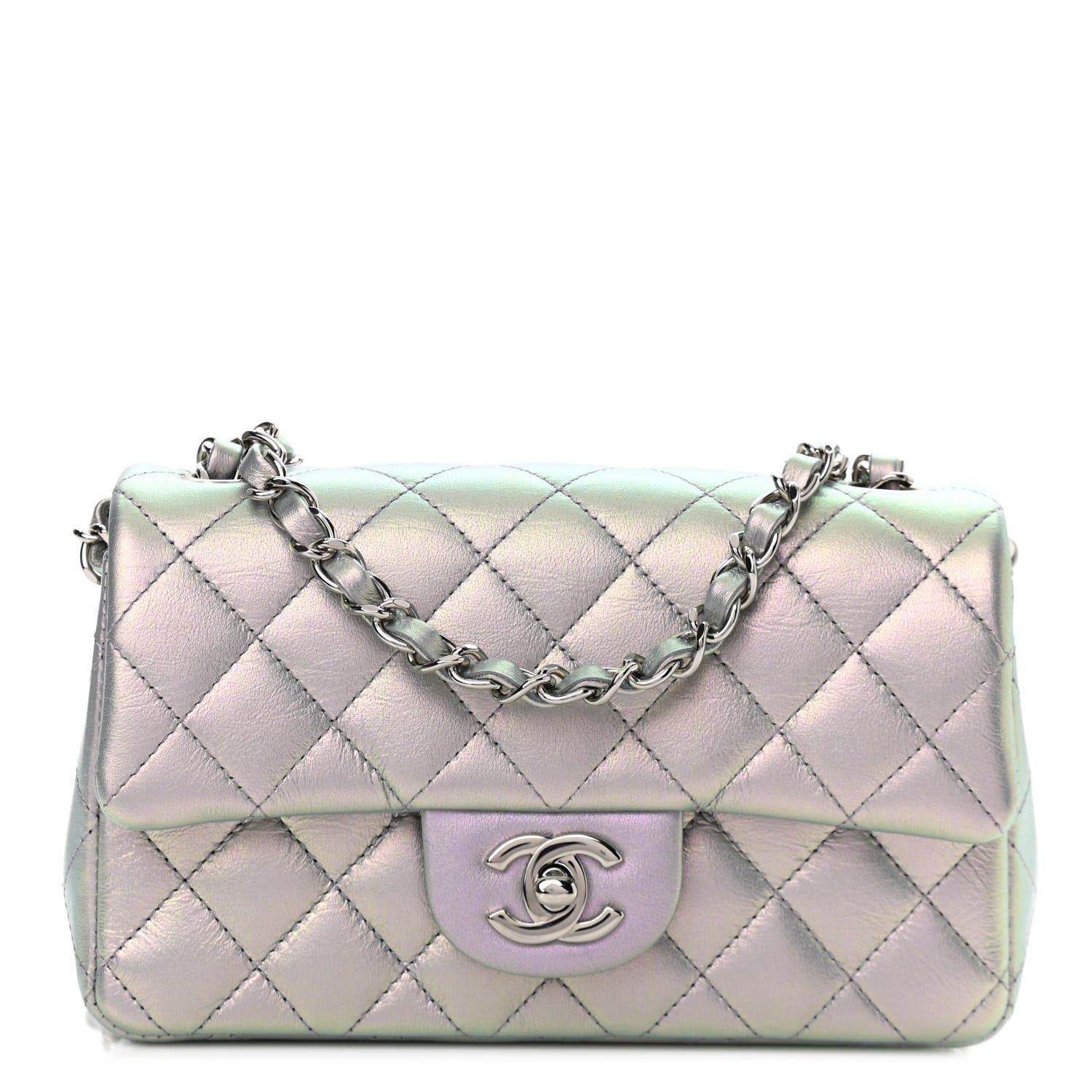 Chanel Iridescent Calfskin Quilted Mini Rectangular Flap Light Purple 1 of 11