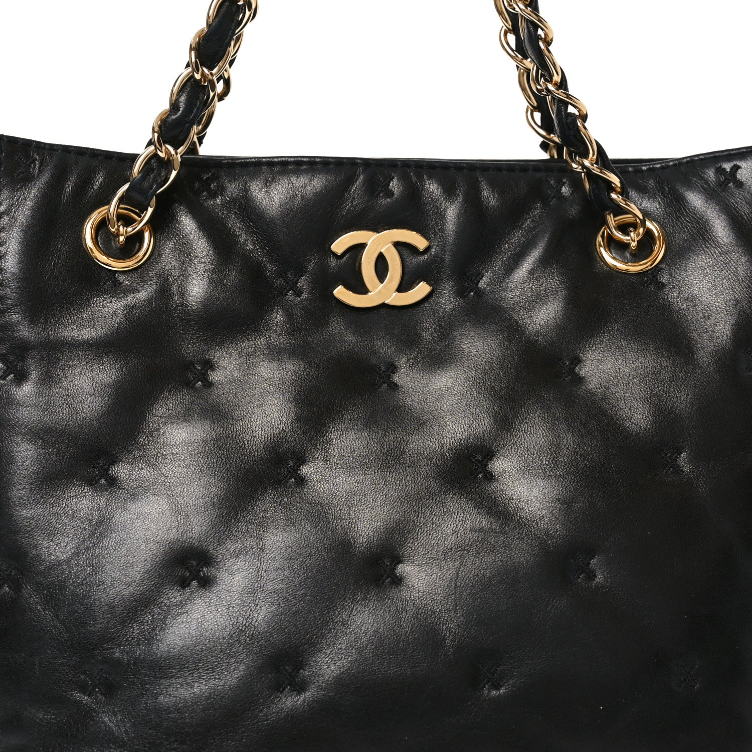 Chanel Lambskin Cross Stitch Shopper Tote Black 1871254 – FASHIONPHILE