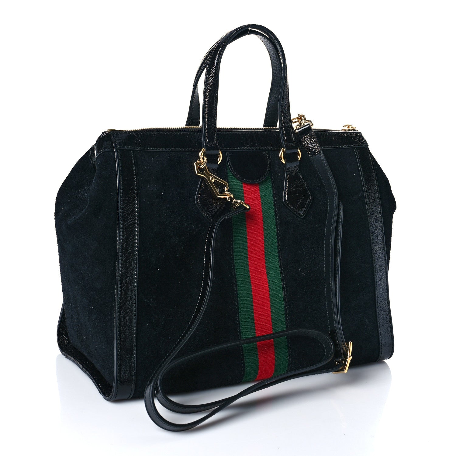 Gucci Suede Patent GG Web Medium Ophidia Tote Bag Black 3 of 10