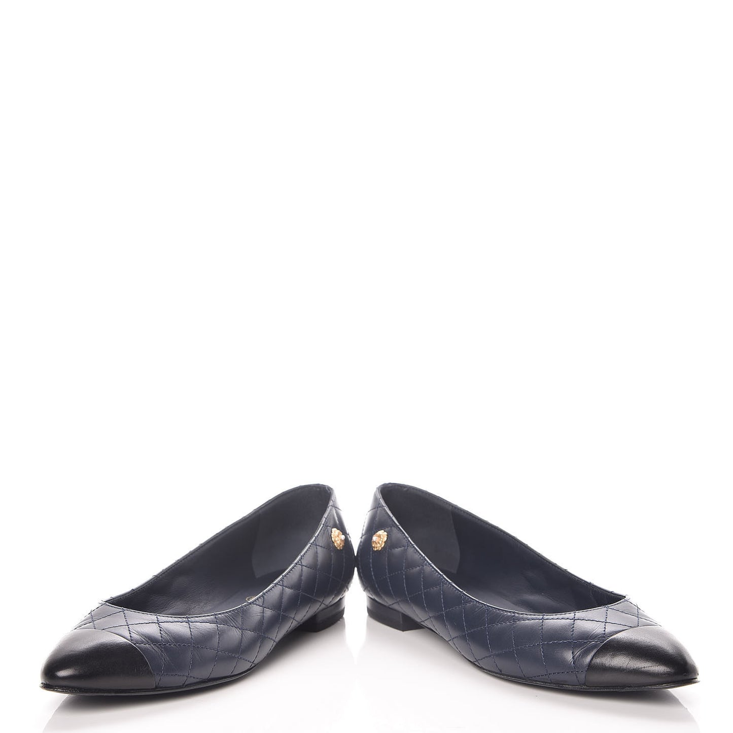 Aged Calfskin Quilted CC Cap Toe Ballerina Flats 37 Navy