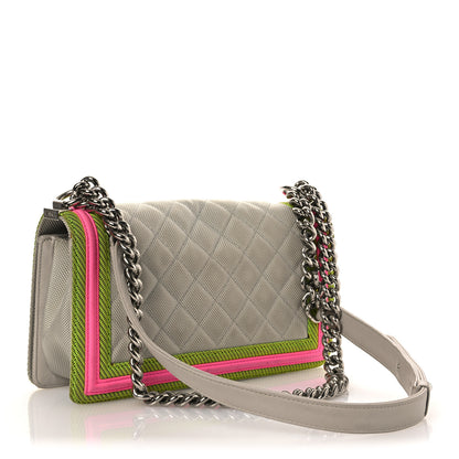 Chanel Canvas Quilted Medium Fluo Boy Flap Dark Grey Fuchsia Green 3 of 18
