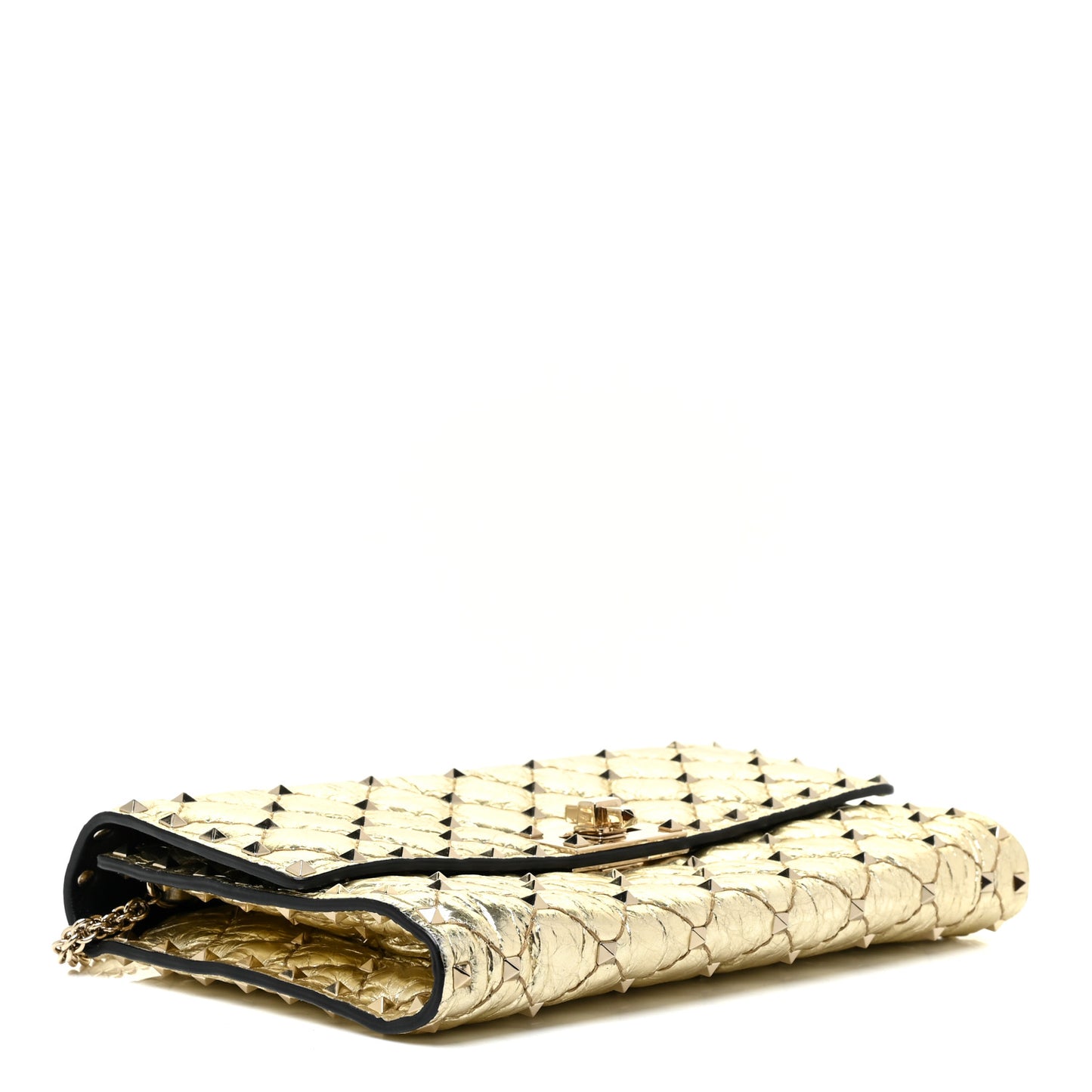Metallic Wrinkled Lambskin Rockstud Spike Wallet on Chain Mekong