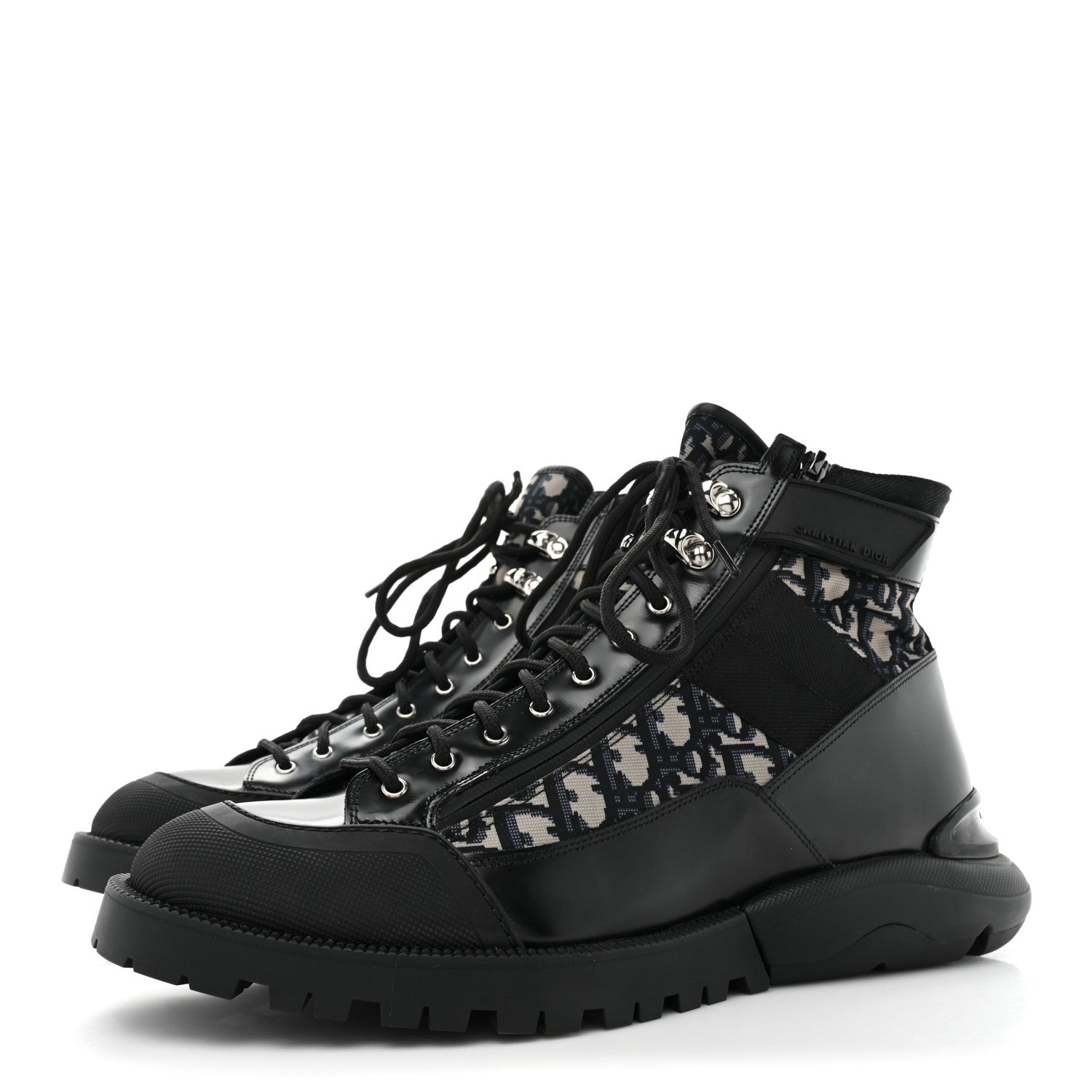 Christian Dior Oblique Polished Calfskin Mens Combat Ankle Boots 44 Beige Black 3 of 10