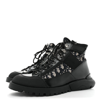 Christian Dior Oblique Polished Calfskin Mens Combat Ankle Boots 44 Beige Black 3 of 10