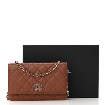 Chanel Shiny Caviar Quilted Strass Wallet On Chain WOC Light Brown 12 of 12
