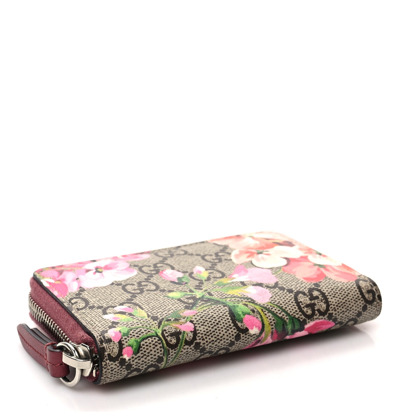 GG Supreme Monogram Blooms Zip Around Card Case Wallet Beige Multicolor Dry Rose