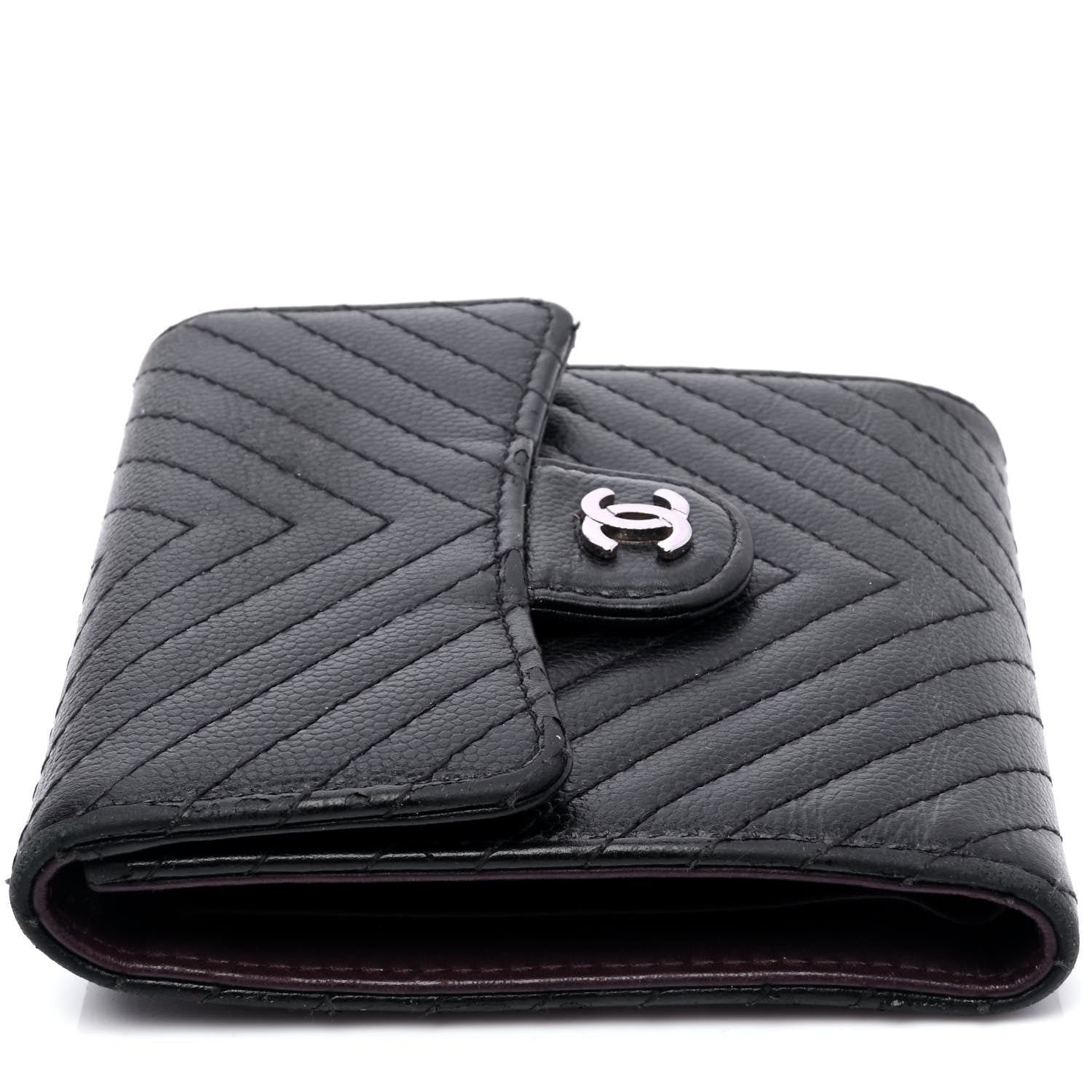 Chanel Caviar Chevron Quilted Compact Flap Wallet Black 6 of 6